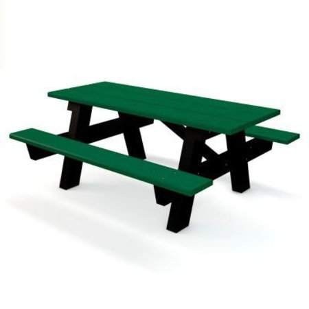 JAYHAWK PLASTICS Global Industrial 6' A Frame Rectangular Picnic Table, Recycled Plastic, Green PB APIC6GREGL
